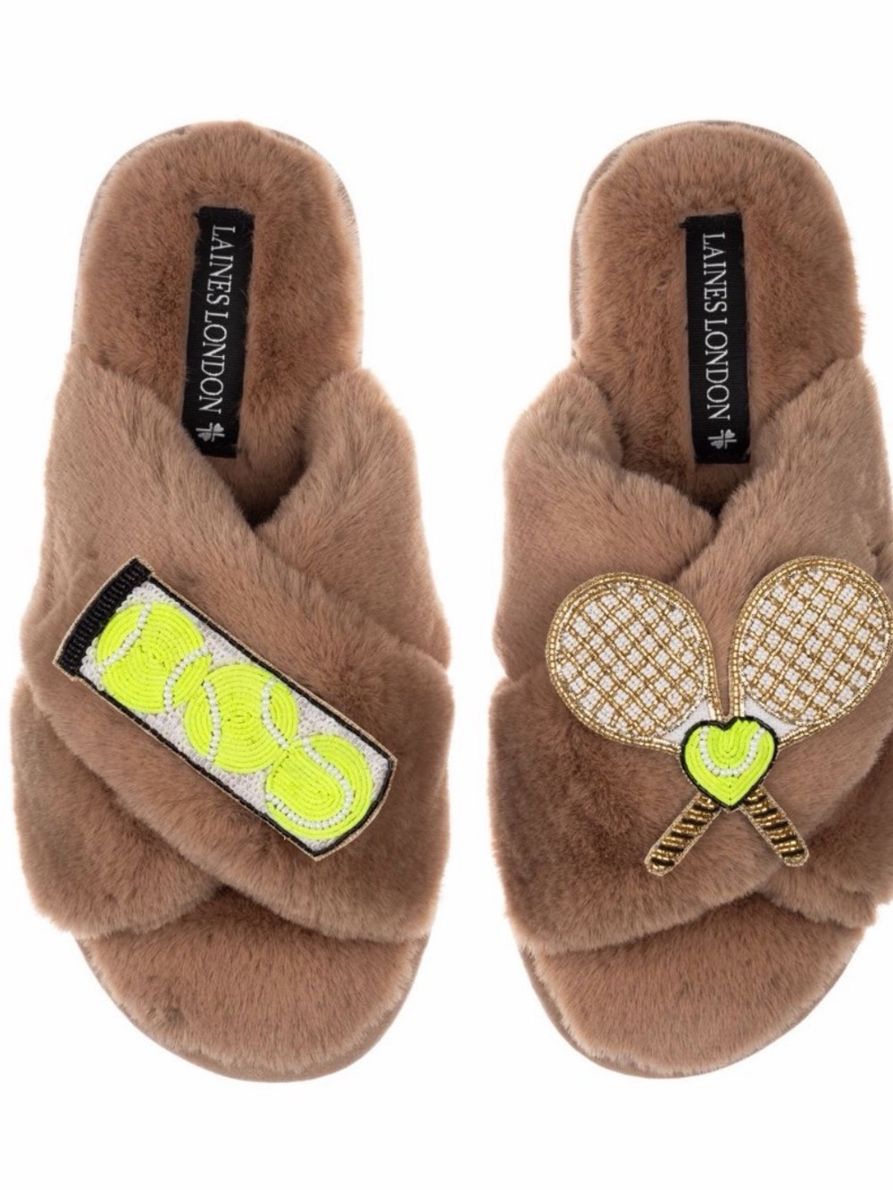 Laines London Classic Laines Slippers With Tennis Lover Brooches - Toffee -large